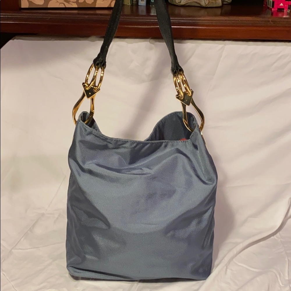 Womens Shoulder Bag in Steel Blue with Gold Hardware